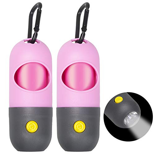 2PCS Dog Poop Bag Dispenser LED Dog Poop Bag Holder  Pet Waste Bag Dispenser for Leash with Sturdy Carabiner Clip  2 Leak-proof Dog Waste Bags Dog Poop Bag Holder Leash Attachment with Flashlight