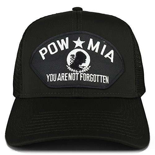 Armycrew XXL Oversize POW MIA Not Forgotten Large Patch Mesh Back Trucker Cap - Black