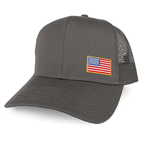 Armycrew XXL Oversize USA Small Side Flag Patch Mesh Back Trucker Baseball Cap - Charcoal