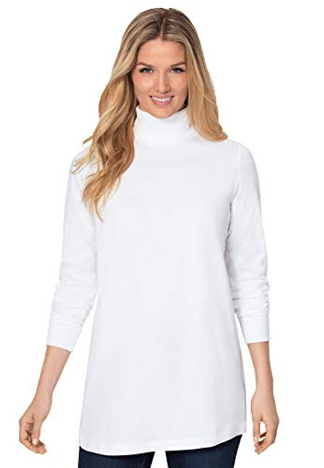 Woman Within Women s Plus Size Perfect Long-Sleeve Turtleneck Tee Shirt - 1X  White