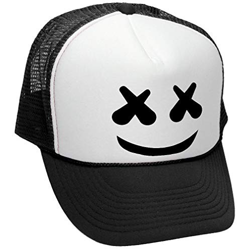 The Goozler Marshmallow Smiling FACE - Retro Style Trucker Hat  Black  OSFA