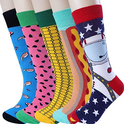 Moyel Mens Funny Crew Socks Novelty Cool Fun Cotton Socks -5 Pairs Funky Pattern- Moyel Mens Funny Crew Socks Novelty Cool Fun Cotton Socks -5 Pairs Funky Pattern-