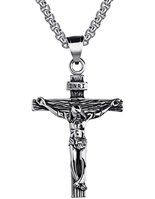 LineAve Men s Stainless Steel Jesus Christ Crucifix Cross Pendant Necklace Silver-Black-Color 3d0004 LineAve Men s Stainless Steel Jesus Christ Crucifix Cross Pendant Necklace Silver-Black-Color 3d0004