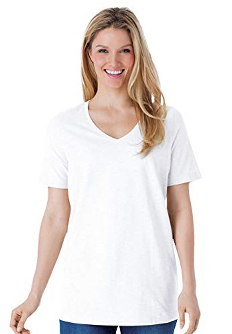 Woman Within Women s Plus Size Perfect Short-Sleeve V-Neck Tee Shirt - 3X  White