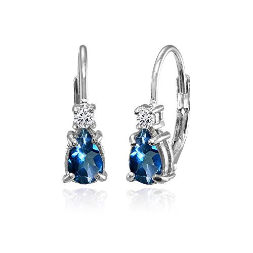Sterling Silver London Blue and White Topaz Dainty Teardrop Huggie Leverback Earrings Sterling Silver London Blue and White Topaz Dainty Teardrop Huggie Leverback Earrings