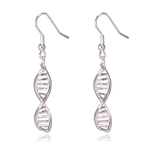 DNA Double Helix Science Stainless Steel Dangle Earrings -Silver-