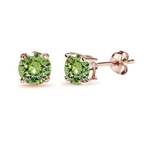 Rose Gold Flashed Sterling Silver 6mm Light Green Round Solitaire Stud Earrings Made with Swarovski Crystals