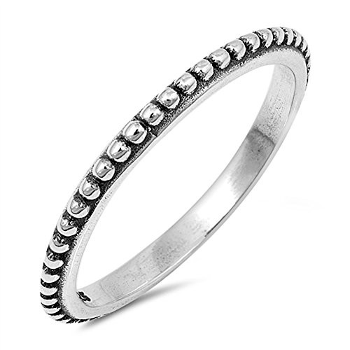 Thin Beaded Bali Stackable Ring New .925 Sterling Silver Vintage Band Size 8