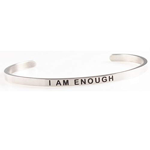 Stackable Stainless Steel Inspiration Mantra Cuff Bangle Bracelet Graduation Gift -I am Enough-