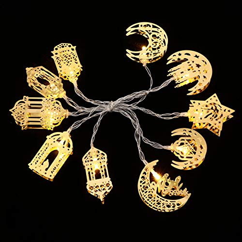 Uonlytech 1 Set Muslim Ramadan String Lights Muslim Eid Party Light Decors Eid Mubarak Decoration Fairy String Lights Battery Operated LED Ramadan Lamp for Festival Golden