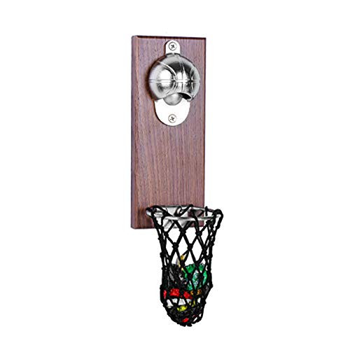 AOZBZ Basketball Bottle Opener with Cap Collector Catcher  Magnetic Refrigerator Paste Bottle Opener  Wall Mounted Bottle Opener  Ideal Gift for Basketball and Beer Lovers
