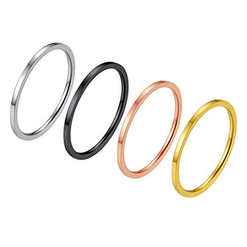 PROSTEEL Woman Rings Pack Size 6 Stainless Steel Gold Plain Band Knuckle Stacking Midi Rings Set