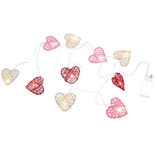Uonlytech Red Heart String Light Battery Operated Vintage Rattan Heart Shaped Fairy Light for Valentines Day Anniversary Party Wedding