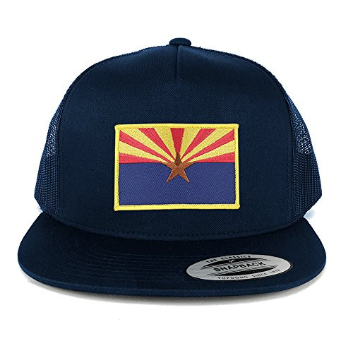Flexfit 5 Panel Arizona Home State Flag Embroidered Patch Snapback Mesh Trucker Cap - Navy