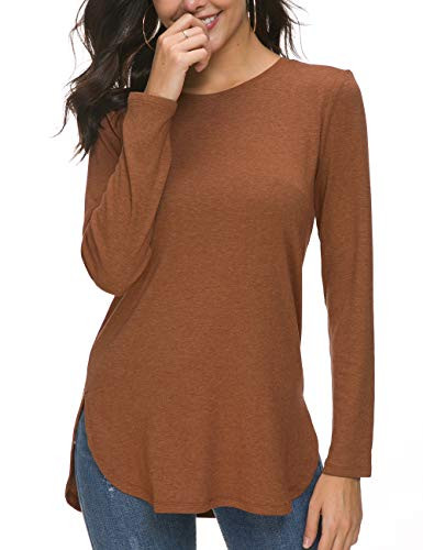 Herou Fall Long Sleeve Plus Pullover Side Split Loose Casual Tunic Tops Caramel Large
