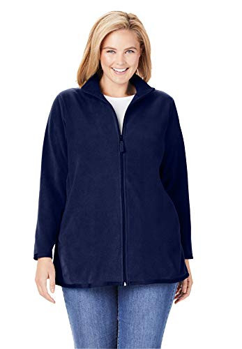 Woman Within Women s Plus Size Zip-Front Microfleece Jacket Fleece - 1X  Navy