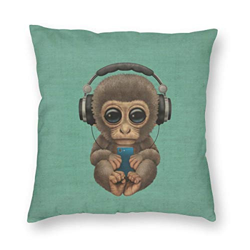niBBuns Animal Fashion Abstract Art Cartoon Lovely Animals Monkey Baby Cushion Cover Case Pillow Custom Zippered Square Cute Animal Pillowcase 18x18