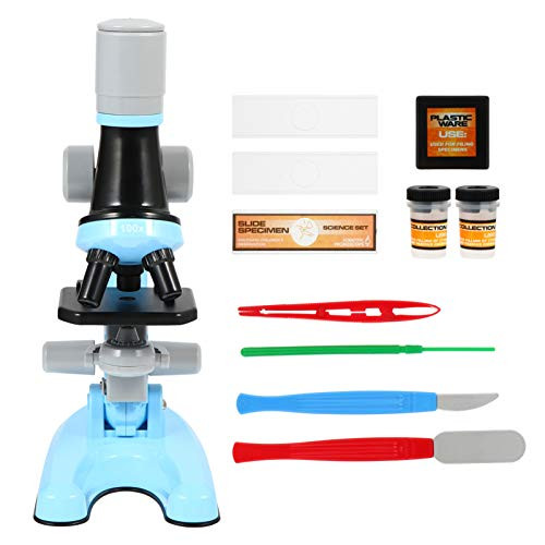 VOSAREA Kids Microscope STEM Kit Beginner Microscope Science Kit Preschool STEM Toy for Student Children Kids with Binocular Viewer