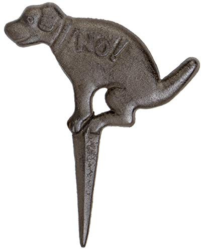 Red Co. Dark Brown Cast Iron Dog Yard No Poop Sign Stake for Yard Lawn