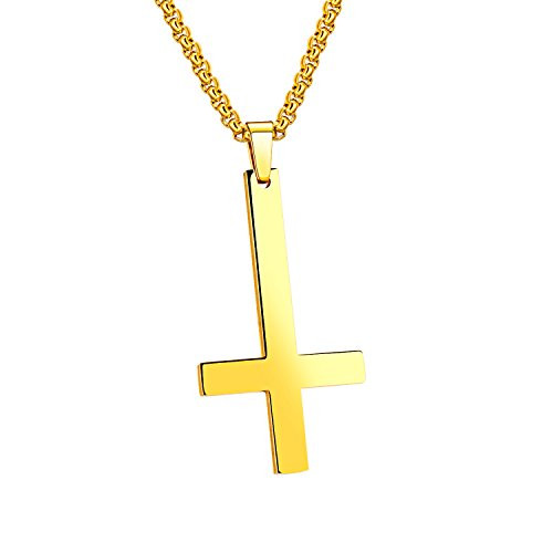 UM Jewelry Women Men Stainless Steel Upside Down Cross Necklace Inverted Pendant 3 Color Available UM Jewelry Women Men Stainless Steel Upside Down Cross Necklace Inverted Pendant 3 Color Available