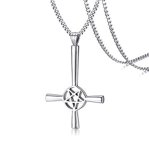 UMtrade Wiccan Jewelry Stainless Steel Religious Pentacle Pendant Upside Down Inverted Cross Satanic Necklace UMtrade Wiccan Jewelry Stainless Steel Religious Pentacle Pendant Upside Down Inverted Cross Satanic Necklace