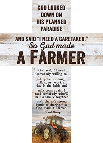 P. GRAHAM DUNN So God Made a Farmer Tractor Rustic 20 x 14 Wood Wall Art Cross Plaque