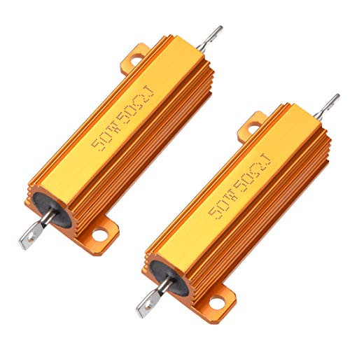 uxcell 50W 50 Ohm 5 percent  Aluminum Housing Resistor Screw Tap Chassis Mounted Aluminum Case Wirewound Resistor Load Resistors Gold Tone 2pcs