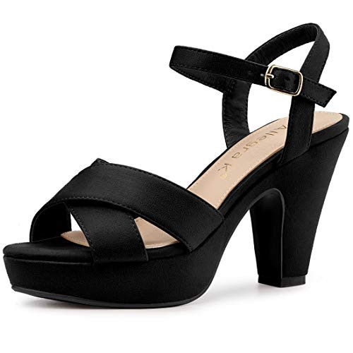 Allegra K Women s Platform Chunky Heel Slingback Black Sandals - 9 M US