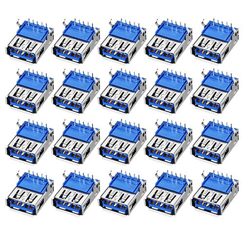 uxcell PCB USB Connector Type-A 3.0 Female Jack 9 Pin Bend Foot 90 Degree 20pcs