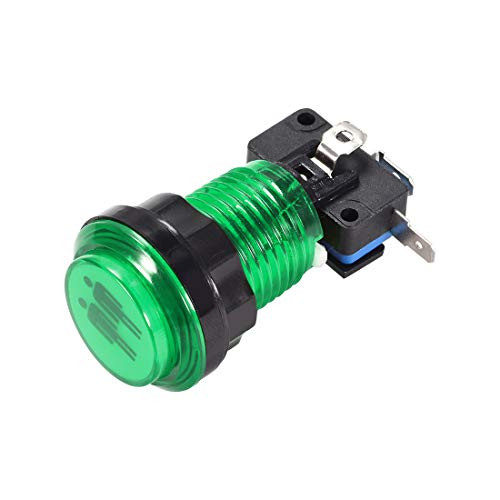 uxcell Game Push Button 33mm 12V LED Illuminated Push Button Switch with Micro Switch for Arcade Video Games 2 Person Icon Green 1pcs