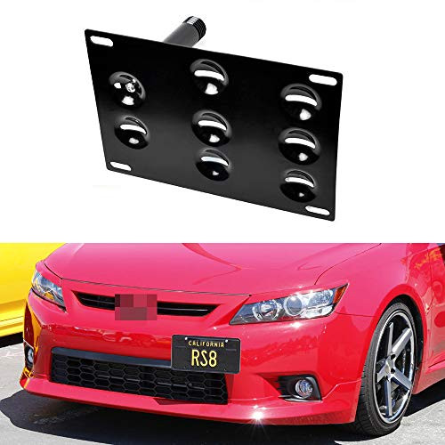 iJDMTOY No Drill Front Bumper Tow Hook License Plate Mounting Bracket Adapter Kit Compatible With 2011-2013 Pre-LCI Scion tC