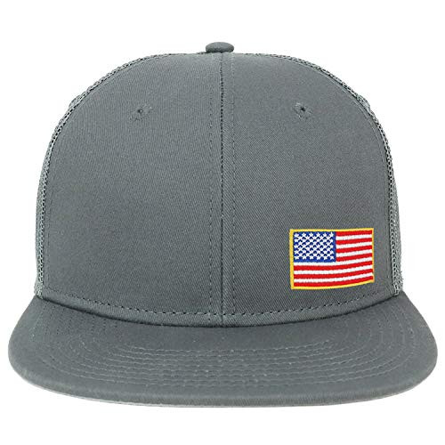 Armycrew Oversize XXL Small Side USA Flag Patch Flatbill Mesh Snapback Cap - Charcoal - 2XL