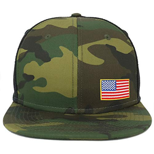 Armycrew Oversize XXL Small Side USA Flag Patch Camouflage Flatbill Mesh Snapback Cap - Camo Black - 2XL