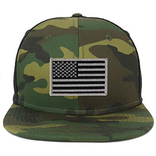 Armycrew Oversize XXL Black Grey USA Flag Patch Camouflage Flatbill Mesh Snapback Cap - Camo Black - 2XL