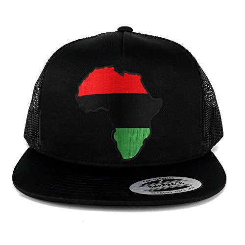 Armycrew Flexfit Oversize XXL Red Black Green Africa Map Patch 5 Panel Flatbill Snapback Mesh Cap - Black - 2XL