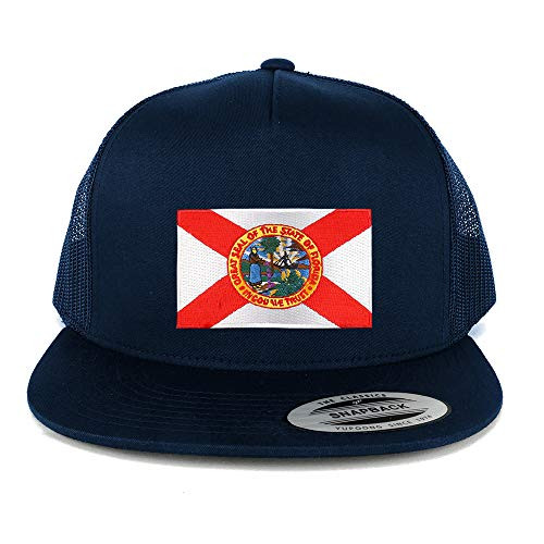 Armycrew New Florida State Flag Patch 5 Panel Flatbill Snapback Mesh Cap - Navy