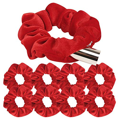 ACO-UINT 8 Pack Red Hair Scrunchies Velvet Scrunchies with Pocket VSCO Girl Scrunchie Soft Hair Ties Ponytail Holder Hair Accessories for Women and Girls
