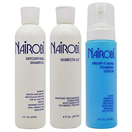 Nairobi 8 oz TRIO Bundle -Humecta-Sil Conditioner Wrapp-It foaming lotion   Detoxifying Shampoo- by Nairobi