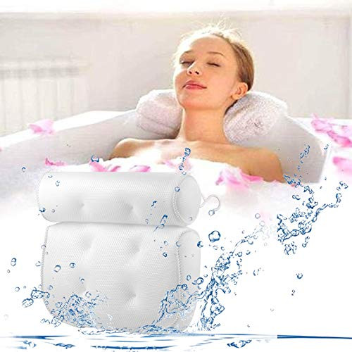 TXIN Bath Bathtub Pillows for Tub Head Shoulder Neck Back Support  Spa Bath Pillow for Bathtub  Spa Pillow  Luxury Soft Extra Thick Non-slip 3D Air Mesh Bath Pillows with 6 Strong Suction Cups  and  Hook