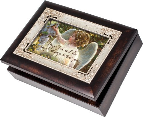 Cottage Garden Angel In The Garden Burlwood With Silver Inlay Italian Style Music Box/Jewelry Box Plays Amazing Grace