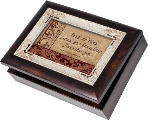 Cottage Garden Nana Burlwood With Silver Inlay Italian Style Music Box/Jewelry Box Plays Amazing Grace