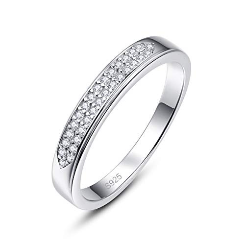Momius 925 Sterling Silver Round Petite Micro Cubic Zirconia Pave Classical Thin Band Wedding Engagement Eternity Ring for Women Size 8