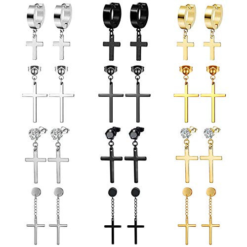 Aroncent 12 Pairs Cross Earrings Cross Dangle Hinged Hoop Earrings Cross Drop Dangle Earrings Piercing CZ Stud for Men Women Stainless Steel Earring Set Aroncent 12 Pairs Cross Earrings Cross Dangle Hinged Hoop Earrings Cross Drop Dangle Earrings Piercing CZ Stud for Men Women Stainless Steel Earring Set