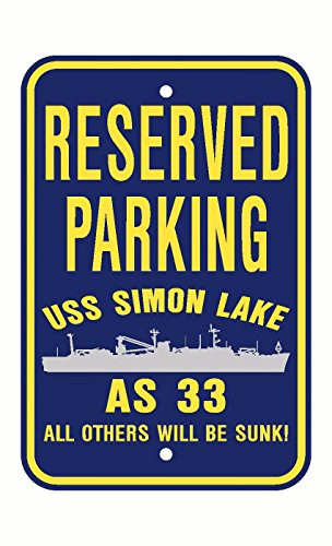 USS SIMON LAKE AS 33 Parking Sign Aluminum Navy Blue Yellow 12 inch X 18 inch