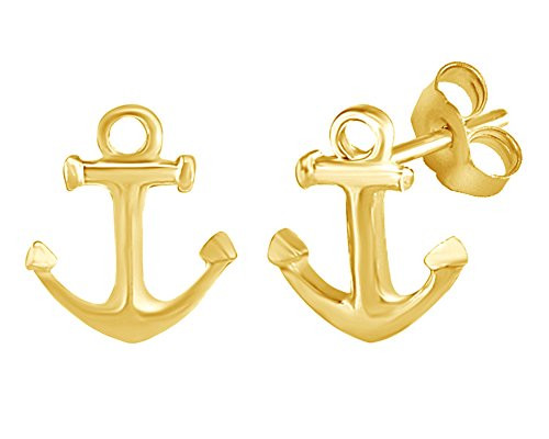 Anchor Stud Earrings 14K Yellow Gold Over Sterling Silver