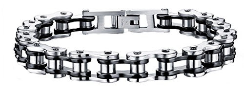 VPKJewelry Men Women Stainless Steel Motorcycle Bike Biker Link Chain Eternity Bracelet Wide 12 mm L 7.5 -White-Black- VPKJewelry Men Women Stainless Steel Motorcycle Bike Biker Link Chain Eternity Bracelet Wide 12 mm L 7.5 -White-Black-
