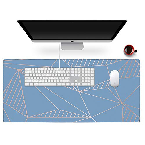 Anyshock Desk Mat  Extended Gaming Mouse Pad 35.4 inch x 15.7 inch XXL Keyboard Laptop Mousepad with Stitched Edges Non Slip Base  Water-Resistant Computer Desk Pad for Office and Home -Blue Geometry-