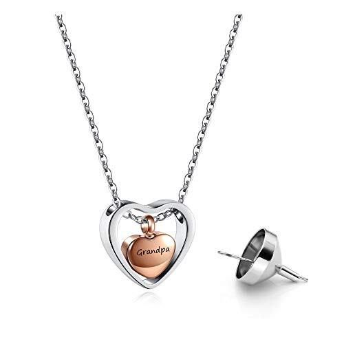 PiercingJ Personalized Custom Cremation Jewelry Necklace for Ashes Small Heart Urn Necklace Stainless Steel Memorial Pendant for Women Keepsake Locket Necklace with Filling Kit