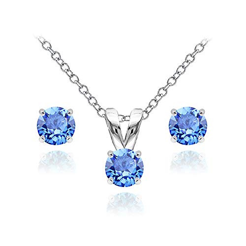 GemStar USA Sterling Silver Solitaire Nice Blue Necklace and Stud Earrings Set Created with Swarovski Crystals GemStar USA Sterling Silver Solitaire Nice Blue Necklace and Stud Earrings Set Created with Swarovski Crystals