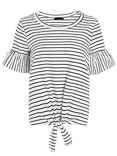 ROMWE Women s Short Sleeve Tie Front Knot Casual Loose Fit Tee T-Shirt White XXL